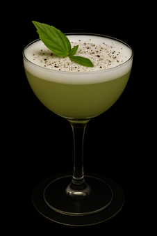 Cocktail crémeux de gin, roquette et pêche de vigne