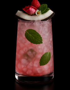 Cocktail long drink rose au cacao et framboise