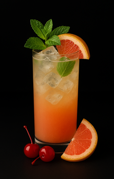 Cocktail aux agrumes, menthe fraîche et cerises.