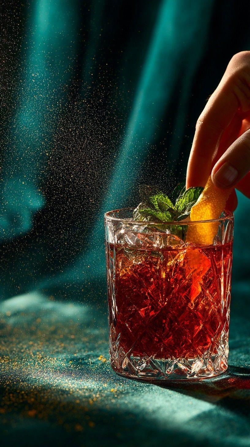 Cocktail signature rouge garni d’agrume et de menthe